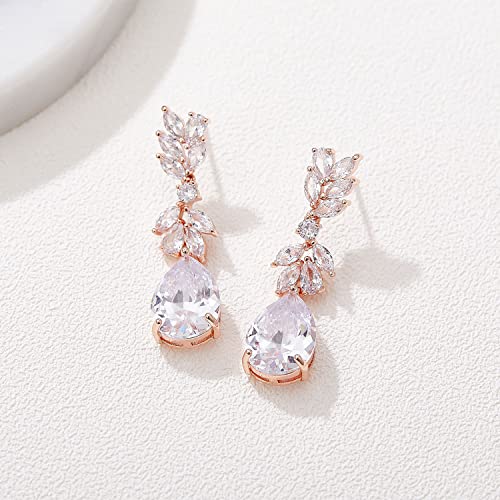 SWEETV Marquise Wedding Earrings for Brides, Bridesmaids, Teardrop Crystal Cubic Zirconia Bridal Drop Earrings for Women Prom4