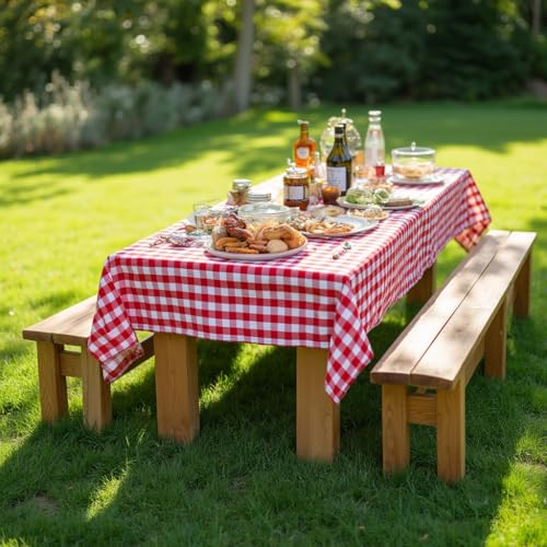 Nasitos 2 Pack Vinyl Picnic Table Cover 60x84 Inch-Flannel Backed Rectangle Waterproof Tablecloth Checkered, Wipeable Plastic Table Cover Red and White for Dinner Party, Picnic, Outdoor by Nasitos - Image 6