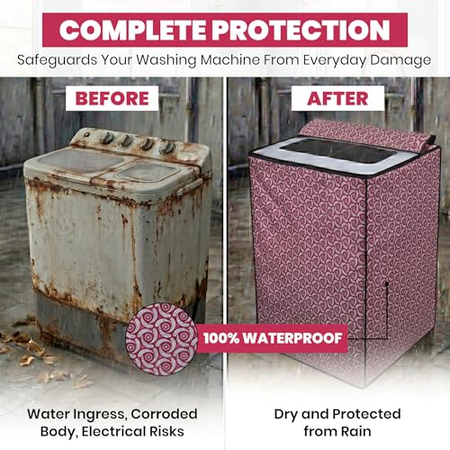 Image of DREAM CARE Waterproof & Dustproof Washing Machine Cover Top Load & Semi Automatic Suitable for 6 kg, 6.2 kg, 6.5 kg (80 x 86 x 51 cms)