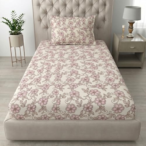 Image of Mafatlal 186 TC Grace Cotton Bedsheet for Single Bed | 90 x 60 Inch | Soft, Breathable & Durable Pure Cotton Fabric | Includes Pillow Cover | Blush Rose