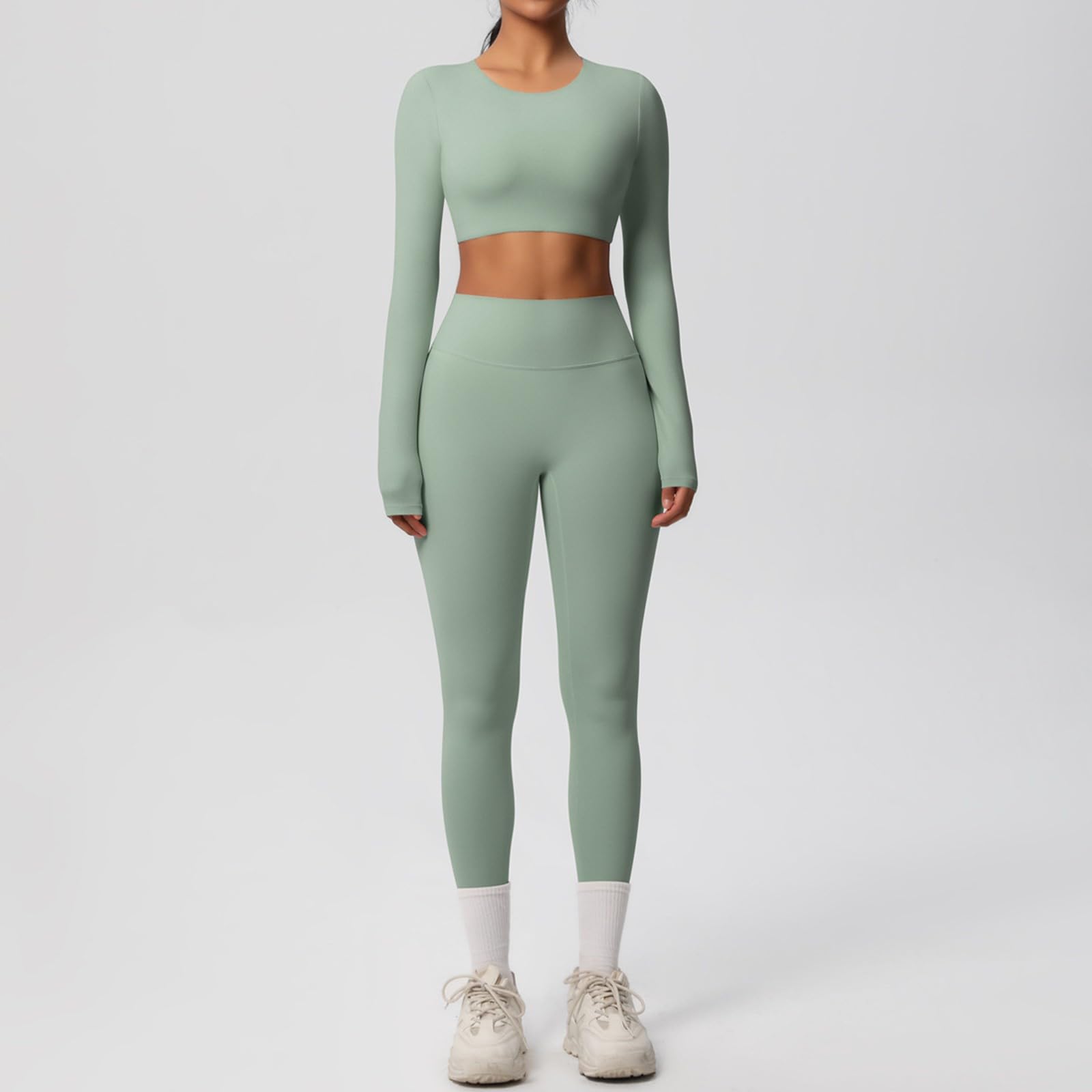 Pantaloni e maniche lunghe traspiranti in tinta unita per allenamento yoga, fitness, corsa, esercizio, abbigliamento sportivo