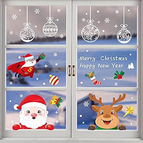 7 Sheets Christmas Window Stickers Christmas Window Clings 144 PCS Christmas Window Decals Santa Claus Reindeer Snowflakes for Home School Office Quarantine Party Double Printed (1) Cover