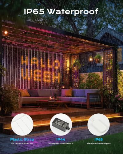 Image of Brightown 540 LED RGB Smart Curtain Fairy Lights with Remote, 4.9x6.6ft | Color Changing Christmas String Lights with 8 Modes & Timer, IP65 Waterproof Curtain Lights for Bedroom Window Party Holiday