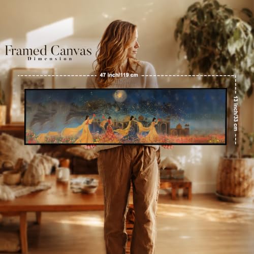 Image of PAINTINGMANTRA Moonlight Night Mughal Wall Painting, Indian Traditional Wall Art Paintingfor Living Room, Home and Office Wall Decoration (13x47 Inch)