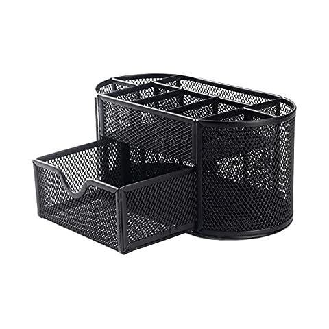 ZumZup Desk Tidy Organiser Mesh Desk Tidy Metal Mesh Stationery Organisers with Pen Holder for Desktop Storage Multi Function Accessories for Office Supplies Black 223 * 109 * 105mm Cover