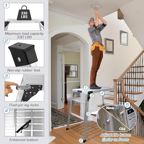 Plateforme d'échafaudage réglable alu avec escabeau pliable portable