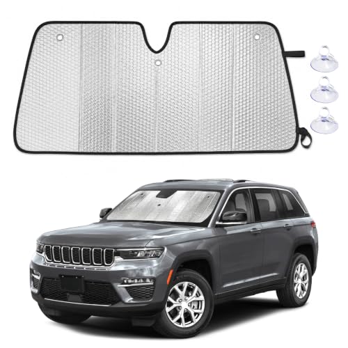 Image of EcoNour Foldable Sun Shade Fit for Jeep Cherokee 2011-2024 2025 2026 | Accordion Windshield Sun Shade, Front Car Window Shades Sun Visor, Blocks UV Rays & Heat, Car Accessories