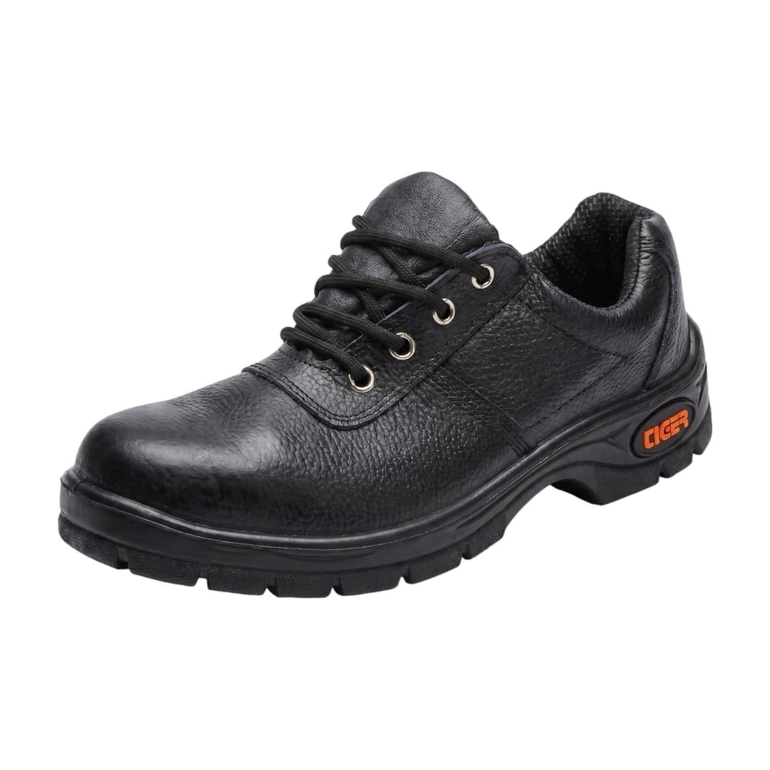 Mallcom Tiger Lorex Black Grain Leather Steel Toe Cap Low Ankle Single Density Direct Injected Sole PU Sole (Black,S1) Steel Toe Genuine Leather ISI Marked Safety Shoe for Men Industrial (Numeric_12)-image-5