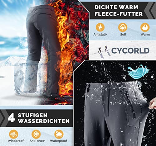 Cycorld Herren Wanderhose-Winter-Outdoorhose-Skihose,Thermohose Wasserdicht Gefütterte Softshellhose Winddicht Warm Fleece Schneehose Trekkinghose Skifahren (Neo-Grau, XXL)