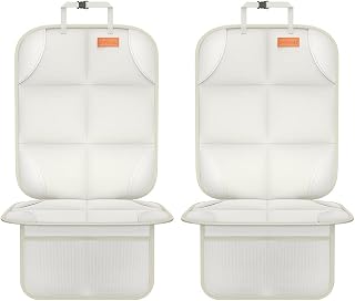 SMART ELF Carseat Seat Protectors, 2Pack Child Seat Protector for Car with Thick Padded and Non-Slip 2 Backing Mesh Pockets Waterproof 600D Fabric Baby Car Seat Protector for SUV, Sedan, Truck (Beige)