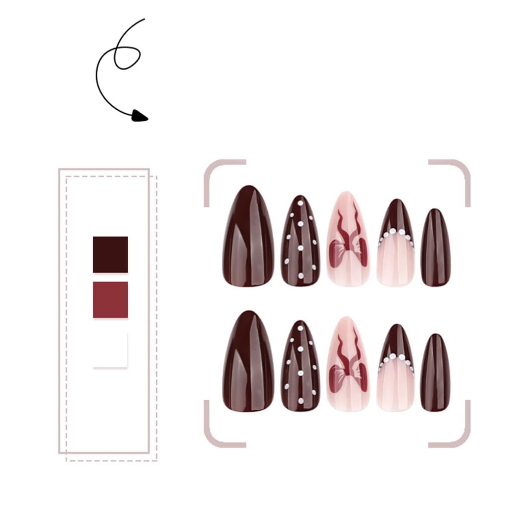 Almond Fake Nails Glossy Acrylic Artificial Nails Stick on Nails for Womens 24Pcs 12Sizes Glues On Nails