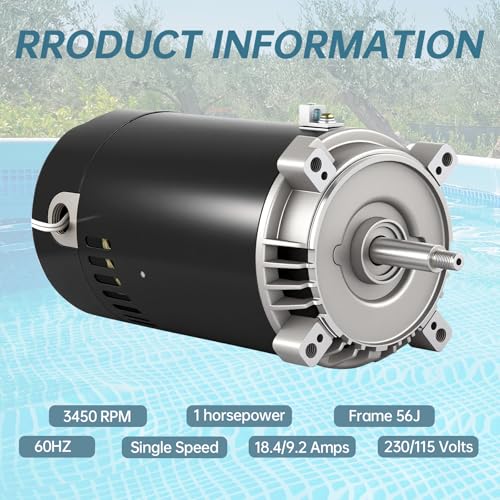 UST1102 Pool Pump Motor 1 HP Compatible with Hayward Super Pump, Super II, Max Flow, Northstar & Jacuzzi Magnum Pump, 1.0 Horsepower Single Speed Round Flange Pool Motor 115/230V 3450 RPM 56J Frame by BENXUTO - Image 3