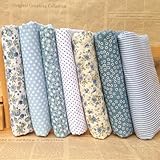 PreCut Cotton Quilt Fabric Bundle Series 7 Pieces Thick Tabby for Crafting, Sewing, and Handmade Projects (Light Blue)