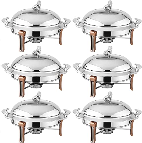 Full Size Round Chafing Dish 6er-Pack, Edelstahl Chafers und Buffetwärmer-Sets mit Essenspfanne, Rahmen, Deckel und…
