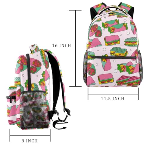 Sac à dos d'école rose motif panini pour ados et enfants de 29cm
