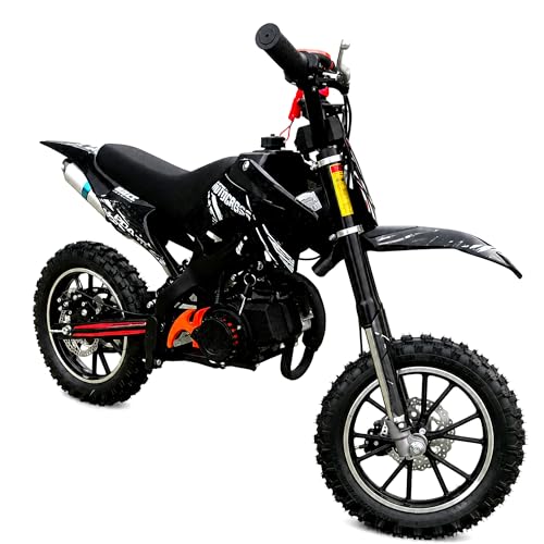 Image of 50cc Dirt Bike, 2 Stroke Gas Mini Bike for Kids 8-14 with Front Rear Disc Brakes, 10 Inch Off-Road Tires, Shock Absorption, Seat Height 23.6in, Max Speed 40mph, 2026 Upgraded,Classic Black