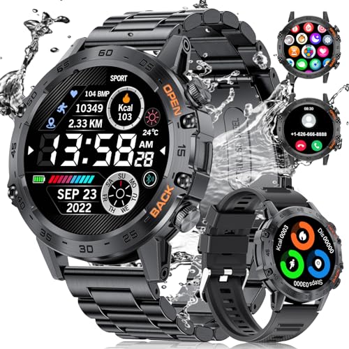 ESFOE Reloj Inteligente Hombre, 400mAh Smartwatch Hombre con Llamadas, 123 Modos Deport, IP67 Impermeable 1.39" Reloj Deportivo con Podómetro, Monitoreo de Ritmo Cardíaco para Android iOS, 2 Correas