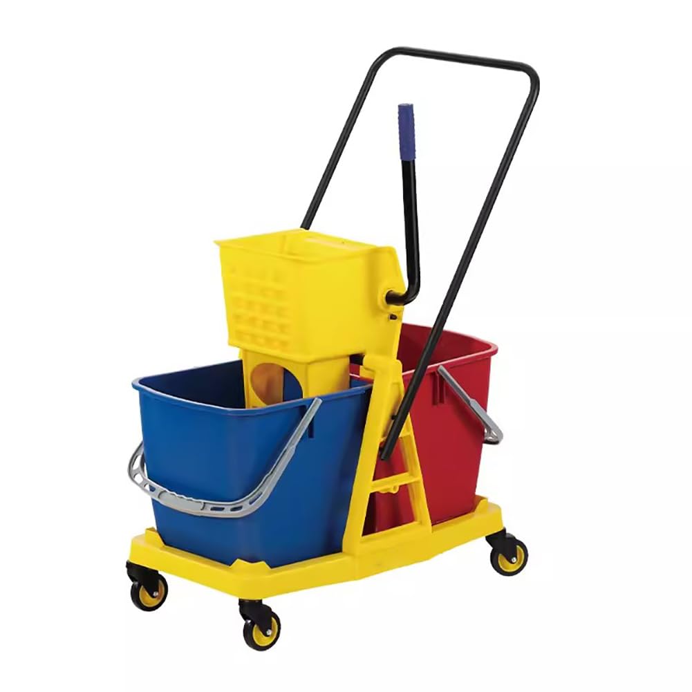 Secchio Commerciale per mop, strizzatore per la Pulizia del Secchio Doppio, Secchio Mobile per mop, con Dispositivo di strizzatura, Adatto per la Scuola (34l)