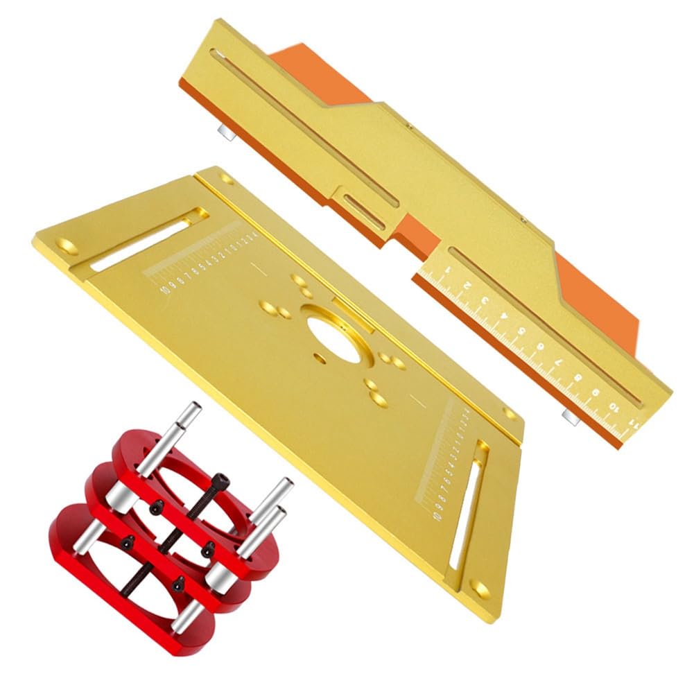 Elevadores de enrutador para carpintería, Elevador de enrutador con Placa Superior de 9,4 x 7,9 Pulgadas, Tablero de Mesa Biselado con Ranuras para carpintería (Dorado)