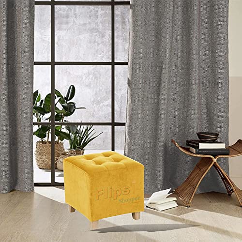 Image of Pouffes Bench Sitting Stool for Living Room Patio Kitchen Bench Puffy Wooden Mudda Ottoman Stools Footstool Pouf.(Yellow)