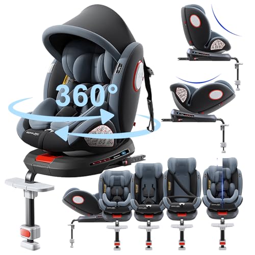 Reenborn Seggiolini Auto Girevoli a 360°, Seggiolini Reclinabili con Poggiatesta Regolabile (Grey-Upgraded Version)