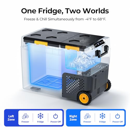 Image of BougeRV 52 Quart Portable Fridge Freezer, 12 Volt Car Refrigerator, -4℉ to 68℉ Dual Zone Compressor Electric Cooler 12 /24V DC, 110~240V AC for Overlanding, Camping, RV(2026 New Model: CRD2 V2.0)