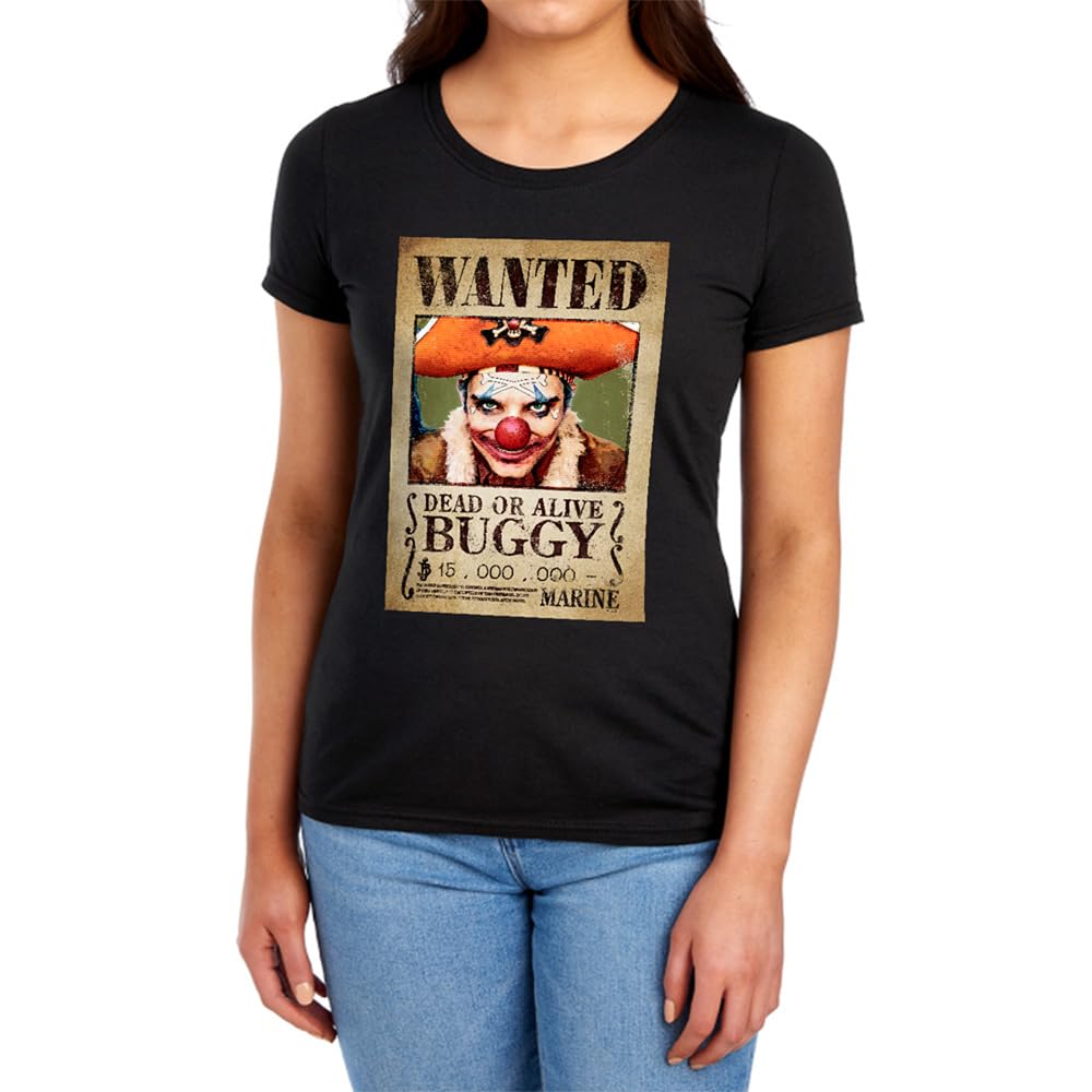 Netflix - Women's - Buggy The Clown Pirate Wanted Poster T-Shirt - 2XL - Black