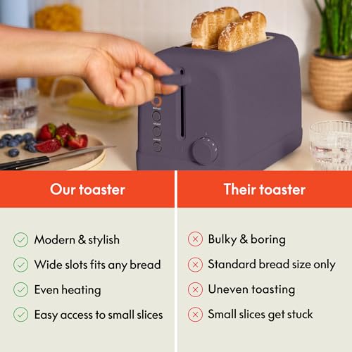 Image of bella 2 Slice Toaster, 6 Setting Shade Control w Reheat, Cancel, Bagel & Defrost Buttons, Removable Crumb Tray, Anti Jam & Auto Shutoff, Auto Centering Guides & Cord Wrap, 900 Watt, Plum