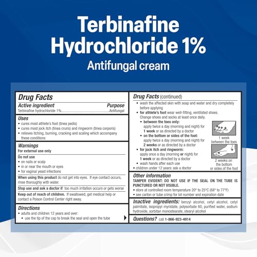 Image of TARO Terbinafine Hydrochloride antifungal Cream 1% - Athletes Foot Cream Extra Strength, relieves itching & Burning, Cures Most Athlete's Foot, Jock Itch & Ringworm