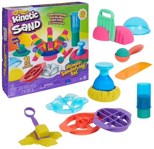 Kinetic Sand - Arena MÁGICA - Ultimate SANDISFYING - 907 g de Arena Rosa, Amarilla y Azul + Moldes y Herramientas - Kit Manualidades Niños - Juguetes Sensoriales - 6067345 - Juguetes Niños 7 Años +