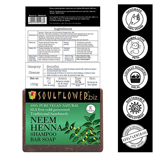 Image of Soulflower Neem Henna Shampoo Bar Soap, 150g