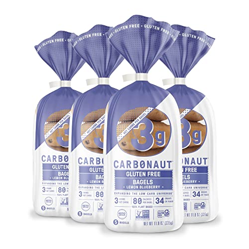 Carbonaut Gluten Free Bagels, Low Carb Bagels, Keto Bagels, Keto-Certified Food, Bread, Snack, Meals, Non-GMO, Vegan Bagels 4 Pack (Lemon Blueberry)