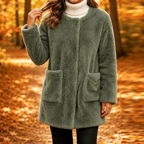 Fleece Jacket Women Open Front Teddy Fall Winter Outerwear Patch Pockets - image 3