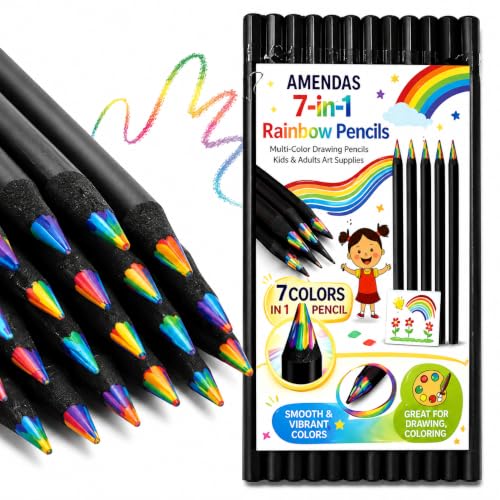 Image of AMENDAS 12 Colors Rainbow Pencils for Kids and Adults, Multi-Colored Wooden Pencils for Drawing, Sketching, and Coloring, Pre-Sharpened Art Supplies for Boys and Girls