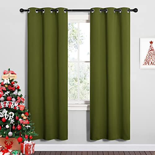 Image of NICETOWN Bedroom Curtain Panels Blackout Draperies, Christmas Holiday Decor Thermal Insulated Solid Grommet Blackout Curtains /Drapes (One Pair, 34 by 72-inch, Olive Green)