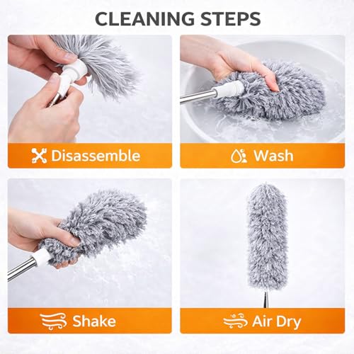 Image of Microfiber Feather Duster Fan Cleaner mop Bendable Head & Extendable Pole 100 Inch Extra-Long Fan Cleaning Duster, Washable Dust Cleaner for High Ceiling Fans, Window Blinds, Furniture & Cobwebs