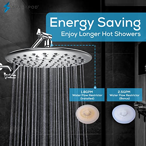 SparkPod 9.5 Inch Large Rain Shower Head - Luxury Rainfall Shower Head - High Pressure Showerhead, Full Body Coverage with Anti-Clog Silicone Nozzles -No Hassle, Easy Install (1/2 NPT, Chrome) - image 4