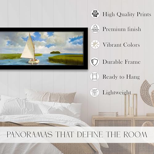 Image of PAINTINGMANTRA Swamp Area with Sailboat Landscape Wall Art Framed Luxury Paintings for Home Decoration, Living room, Bedroom and Office Decoration (99x38 CM)