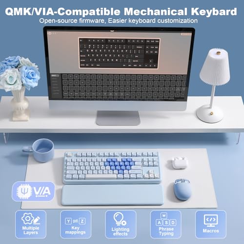 Image of YUNZII B87 Wireless Mechanical Keyboard,QMK /VIA Programmable,TKL Layout 87 Keys,BT /2.4G /USB-C,Hot Swap Gasket Mount RGB Backlit Gaming with Wrist Rest for Win /Mac (Blue Heart, Milk V2)