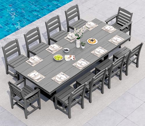 Image of SERWALL Outdoor HDPE Dining Chairs with Arms & Widended Seat, Set of 2, Gray