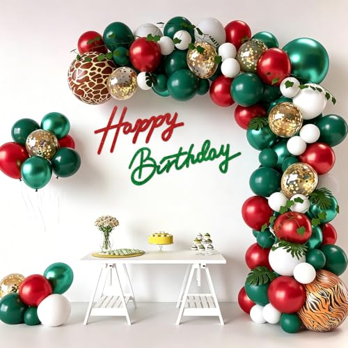 Image of TONIFUL Happy Birthday Sign for Backdrop - Glitter Red and Green Felt Banner - Includes Dot Glue - Perfect for Birthday Party Backdrop,Wall Decr,Balloon Arch,Photo Background