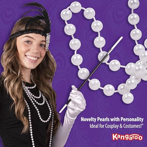 Kangaroo Vintage 48" Flapper Pearl Necklace for Women (White, 1 Pack) - 1920s Costume Jewelry Accessory for Girls - Great Gatsby Accessories for women - Strand Pearls Long Necklace3