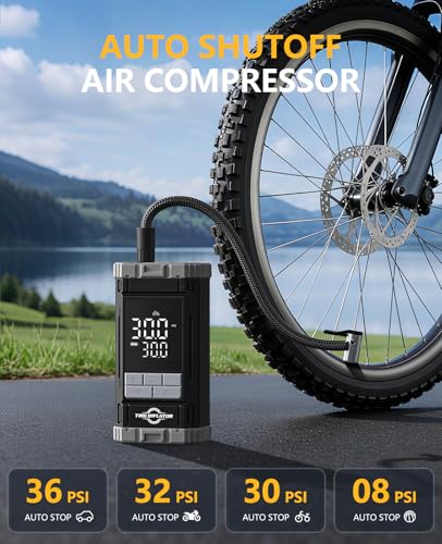 Image of 150 PSI Cordless Rechargeable Tire Inflator Portable Air Compressor | Fast Inflation, Digital Gauge, Auto Shutoff, LED Light, One-Click Start, for Car, Motorcycle, Bike, Sports Ball