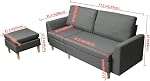 HOMA Fabric Sectional Sofa, L-Shape 3seat Sofa with Ottoman, Small Couch in Linen Fabric with Reversible Chaise, Apartment Couch for Small Space (Grey, 3seat+Ottoman)