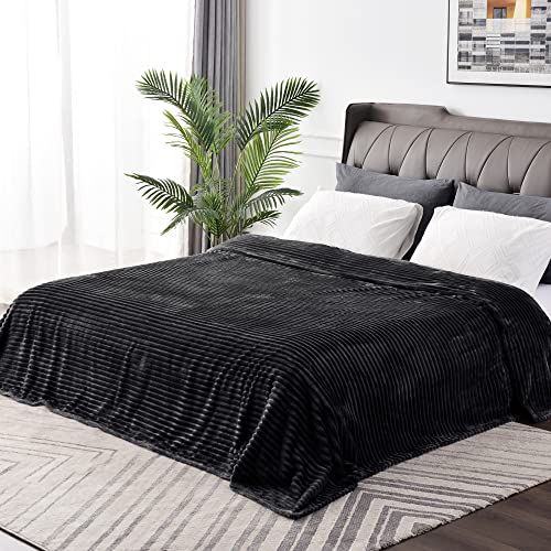 Image of BEDELITE Fleece Blanket Full Size for Couch - 3D Ribbed Jacquard Soft and Warm Decorative Fuzzy Blanket - Cozy, Fluffy, Plush Lightweight Black Throw Blankets for Bed, Sofa, 84x90 inches