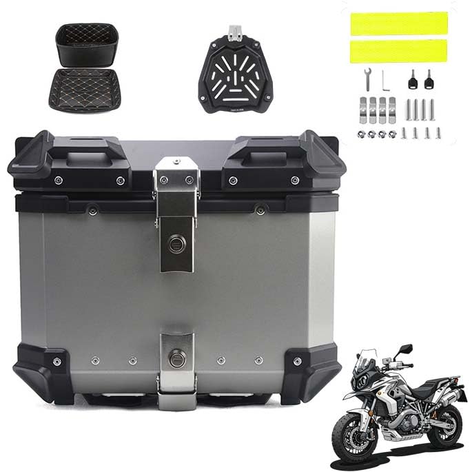 Top Case Moto pour Suzuki V Strom 800DE, Coffre Aluminium 36L Argent Imperméable