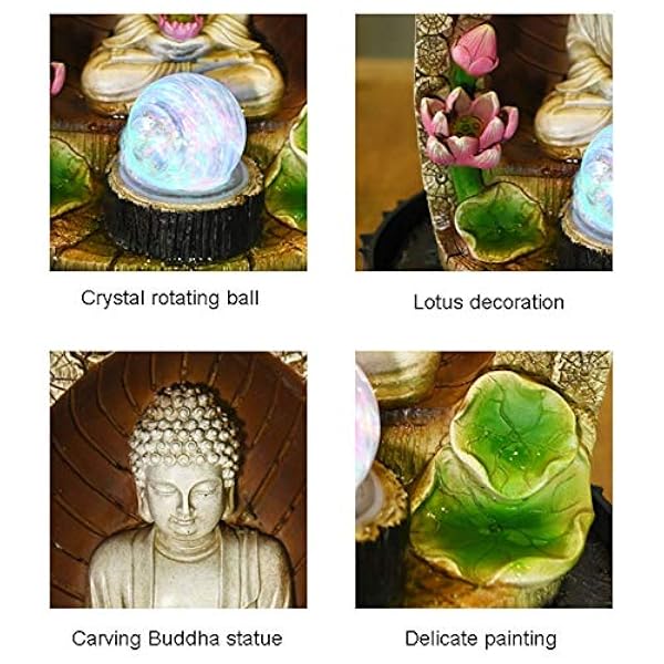 Fontana da tavolo - Fontana da tavolo da 13 pollici per la decorazione di casa e ufficio, scultura decorativa con luce a LED e sfera rotante per portare fortuna e mantenere l'arredamento della casa