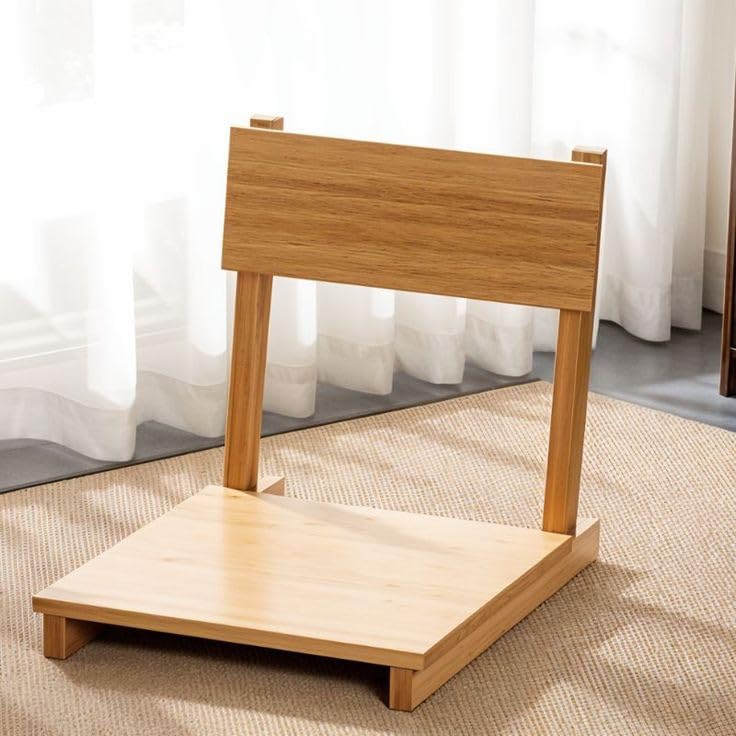 MAYAL Floor Sitting Chair, Wooden Meditation Seat with Backrest, Natural Wood and Brown Finish 3