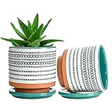Ceramic Plant Pots for Indoor Plants, 5” Boho Planters with Saucers and Drainage Hole, Gardening...