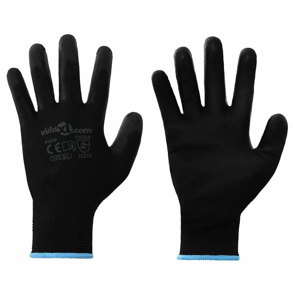 Arbeitshandschuhe Schwarz Größe 9 aus Polyester 24 Paare Schutzhandschuhe für Werkstatt Garten Bau Montage mit atmungsaktivem, rutschfestem, verschleißfestem Material und sicherem Grip